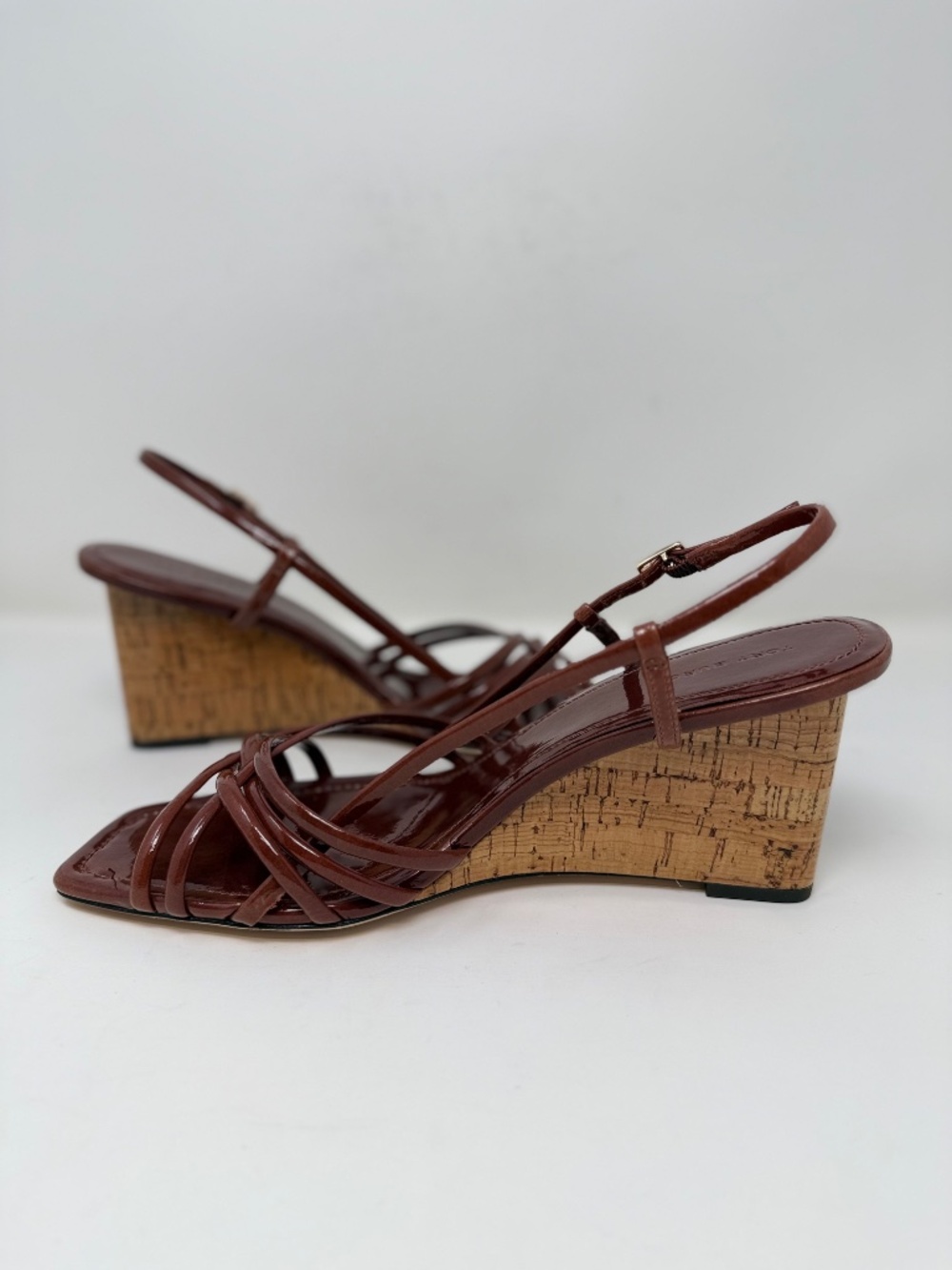 New Tory Burch Multi Strap Wedge Sandal Russet Brown Sz US 9.5 - Picture 10 of 13